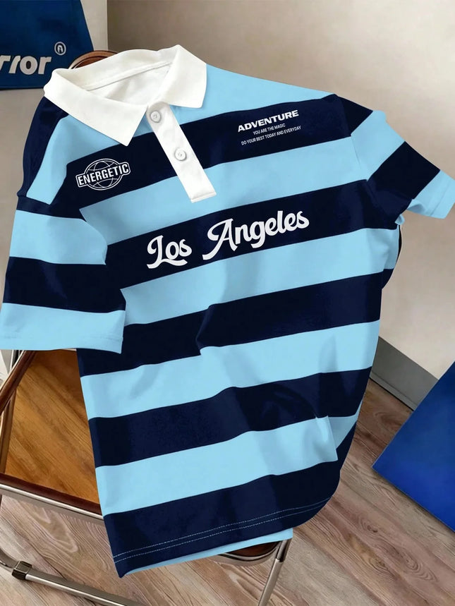 2026 Summer Best-selling Men's Short-Sleeved Polo Shirt with 3D Stripes Pattern Print for Outdoor Sports Leisure and Fashion