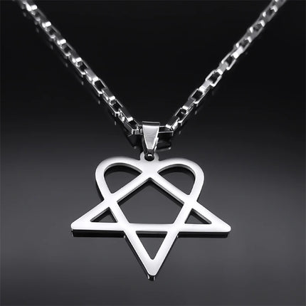 Hip Hop Rock Music Him Heartagram Star Heart Necklace for Women Men Stainless Steel Y2k Black Metal Band Goth Punk Chain Jewelry