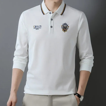 New Men's Long-sleeved Cotton Polo Shirt Fashion Embroidery Casual Bottom Pullover Shirts Tops Men's Clothing