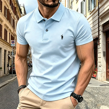 Summer Men's High-End Short-Sleeved Polo Shirt with Luxurious Embroidery - Fashionable and Casual T-Shirt for Summer  New Design