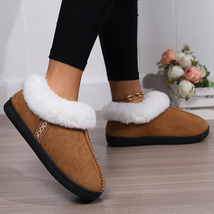 Fur Ankle Fluffy Slippers Women 2024 Winter Warm Plush Indoor Home Slippers Woman Faux Suede Closed Toe Soft Sole House Shoes