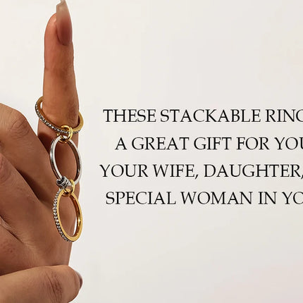 New Stainless Steel Cubic Zirconia Stackable Rings for Women 18k GoldPlating Multi-Link Connected Statement Ring Stack Jewelry