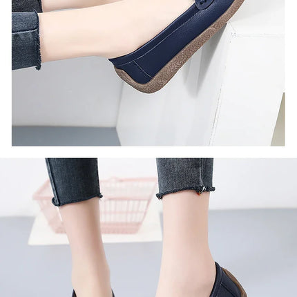 Vulcanize Women Shoes Flats Leather Moccasins Sneakers Designer Shoes for Women Slip-on Loafers Female Boat Shoes Big Size 43