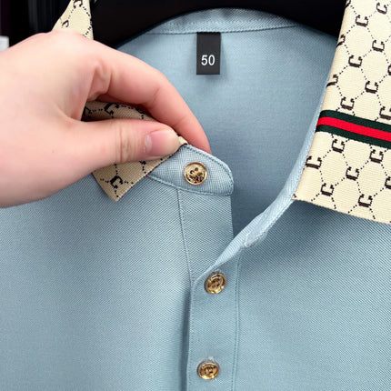 Personality Letter Jacquard Lapel Short Sleeve T-Shirt Men's High-End Brand Little Bee Embroidery Fashion Trend Summer Polo Shirt