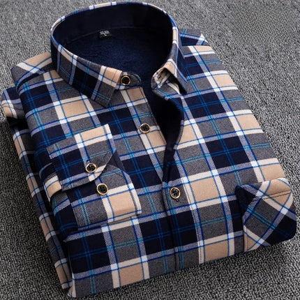 Thickened Fleece Men's Casual Shirt Warm Plaid Set Winter Wear Comfortable Breathable Fashionable Chinese Brand Clothing
