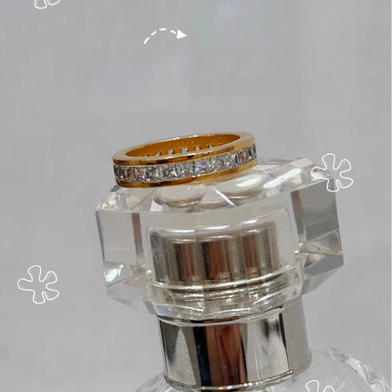 fashion 925 Sterling Silver Oval Cut Zirconium&Heart-Shaped&Double Ring&Bubble Bead Ring Golden Temperament Jewelry