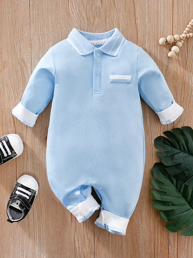 Spring And Autumn 0-18m Newborn Clothing Casual Polo Shirt Cotton Comfortable Soft Boys And Girls Long Sleeved Baby Bodysuit