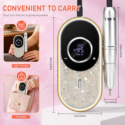 DianaBeauty 45000RPM Electric Nail Drill Machine Rechargeable Nail Polisher Portable Nail File For Gel Nails Remover Manirure
