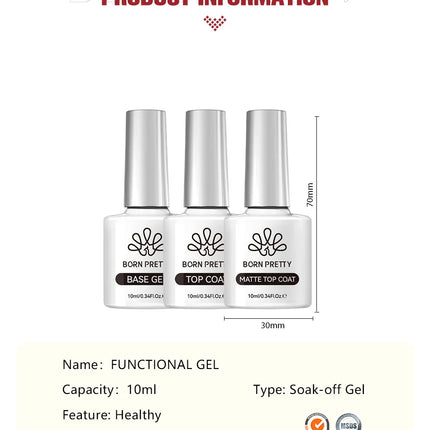 BORN PRETTY Super Top Coat and Base Gel Nail Polish for Gel Polish Semi-permanent Varnish Rubber Top Coat 10ml Nail Supplies