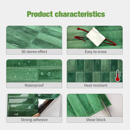10 PCS Waterproof and Anti-oil Stick-On Tiles,Trendy Peel-and-Stick Wall Tiles for kitchen backsplash/children's room/home decor