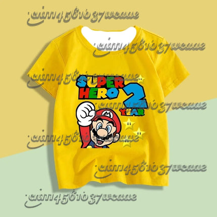 Super Mario Bros Pure T-shirts Anime Birthday Numbers 1-9 Cute Casual Family Matching 2026 New Release