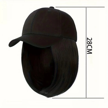 Baseball Cap With Wigs 12 Inch Short Straight Bob  Adjustable Hat Wgs Glueless synthetic Wig Cap With Extensions