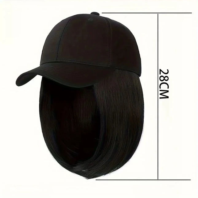 Baseball Cap With Wigs 12 Inch Short Straight Bob  Adjustable Hat Wgs Glueless synthetic Wig Cap With Extensions
