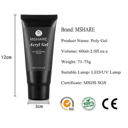 MSHARE Poly Nail Extension Gel TPO Hema Free Milky White Nails 60g Nail Extension Camouflage Quick Building Finger 60ml
