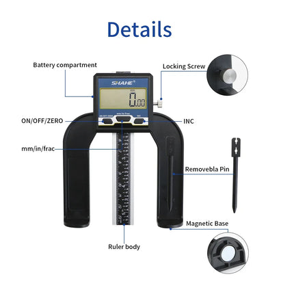 SHAHE Measuring Tool Digital Caliper Mini Digital Height Gauge Depth Guage for Router Table 0-80mm 3 1/8 inch Depth Gauge