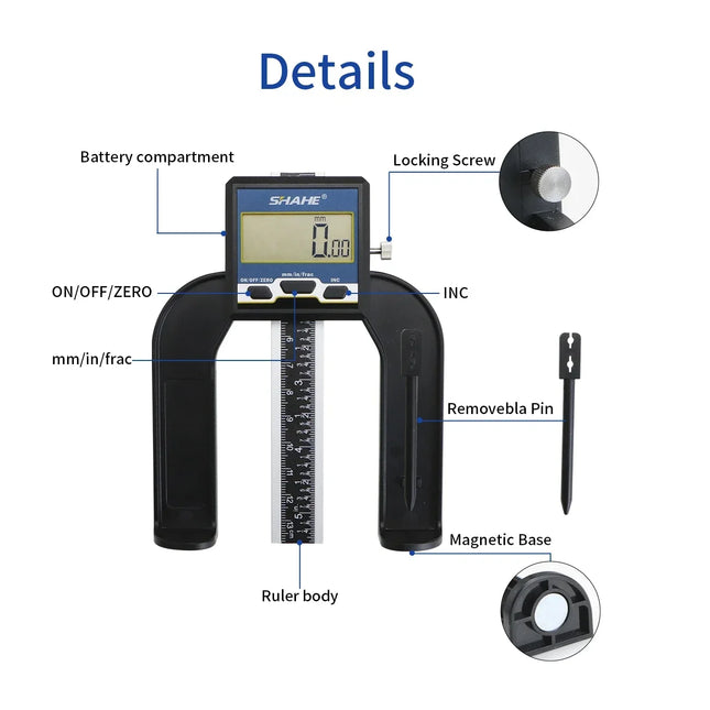 SHAHE Measuring Tool Digital Caliper Mini Digital Height Gauge Depth Guage for Router Table 0-80mm 3 1/8 inch Depth Gauge