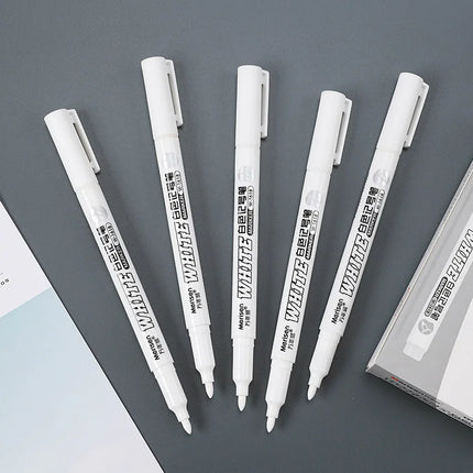 1/5pcs White Permanent Paint Pen Fine Head White Marker 1mm Quick-Drying Oil Waterproof Graffiti Pens Tire Fabric Wood Painting