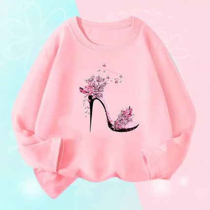 Kids T Shirt Floral Girl with Heart Bicycle Print Tops Girls Casual Cute Graphic Tee Shirt Long Sleeve Cartoon T-shirts