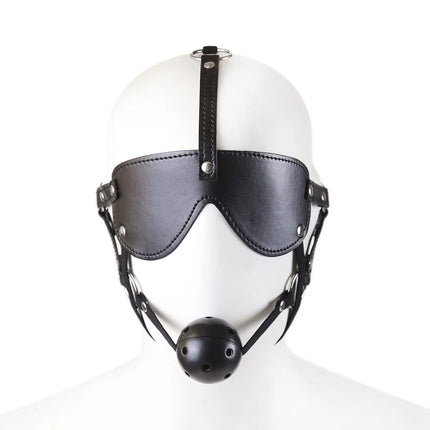 SM Leather Padded Hood Blindfold Head Harness Mask Mouth Gag Balls BDSM Bondage Sex Toys For Couples 18 Adult Erotic Accessories