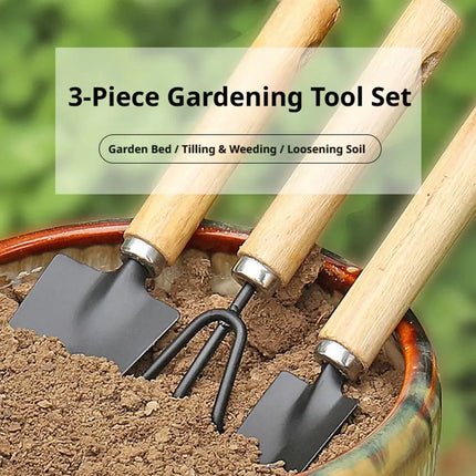 3Pcs Mini Garden Tools Set - Iron, Shovel, Rake Bonsai Tool for Garden Potting Flower Plant Succulent Transplanting Hand Tool