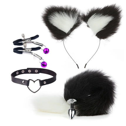 Anal Plug Tail Fox Set For Women Anal Sex Toys Butt Plug Tail Sexy Plush Ear With Nipple Clamps Bullet Vibrator For Couples Toys