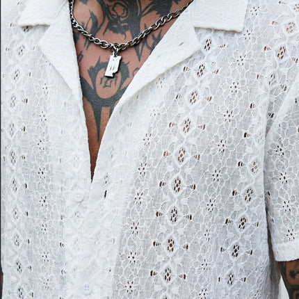 Summer New Breathable Openwork Men's Fashion Beach Vacation Knit Jacquard Shirt