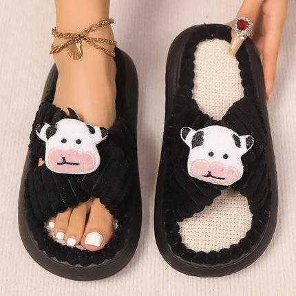 2024 Autumn Winter New Women Home Slippers Open-Toe Cross Band Linen Soled Indoor Slides Linen Soled Non-Slip Bathroom Slippers
