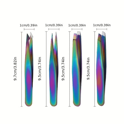 Colorful Stainless Steel 4pcs Eyebrow Tweezers 4 Pcs Set Colored Titanium Coating Trimming and Hair Removal Tweezer