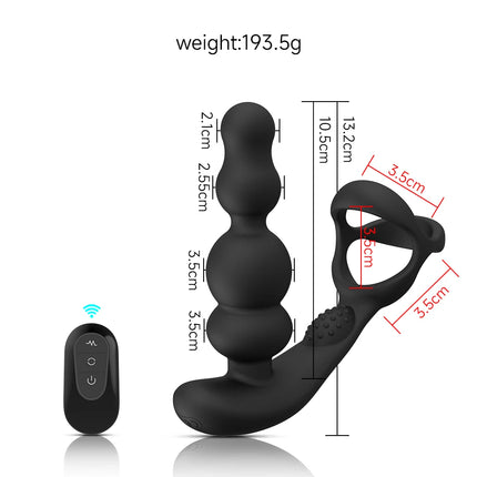 360° Rotating Anal Beads Prostate Massager with Cock Ring Remote Control Vibrating Butt Plug - Adult Toy for Men