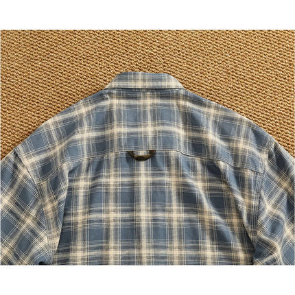 New summer retro pure cotton washing men's loose casual plaid lapel short-sleeved work shirt