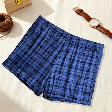 Men's Plus Size Milk Silk Plaid Aro Pants Loose High Waist Underwear Summer Thin Breathable Home Shorts Soft Pouch Underpants