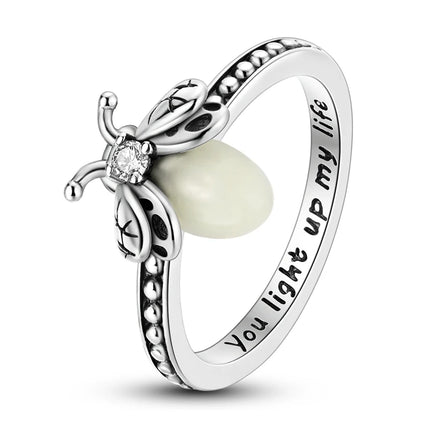 Fashion Original Luminous Firefly Rings 100% 925 Silver Eternal Heart-Shaped Zircon Rings Fine Wedding Engagement Jewelry Gifts