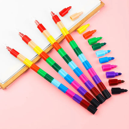 1~12Pcs Rainbow Building Blocks Painting Pens 12Colors Crayon School Office Birthday Party Gift Kindergarten Carnival Gifts TMZ