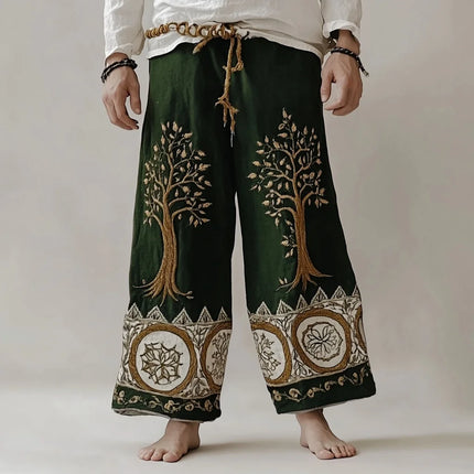 Men's Retro Viking Celtic Knot and Snake 3D Printed Casual Drawstring Straight-Leg Summer Beach Pants
