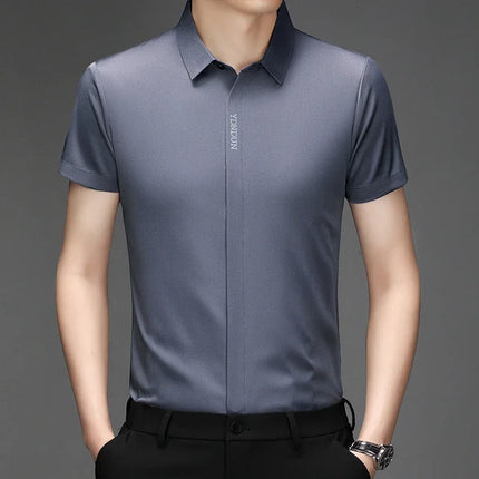 New Men's Business Casual Short Sleeved Solid Color Shirt Wrinkle Resistant Wrinkle Free Comfortable All Season Versatile Top
