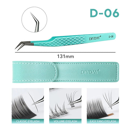 DIYDAY Anti-Slip Tweezers, High-Density Fiber Tip for Eyelash Extensions & Eyebrow, Professional Precision Beauty Tools