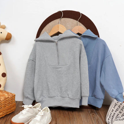 Autumn New Children's Cotton Half-Zipper Sweatshirt 2026 Fashion Streetwear Boys And Girls Lapel Long-Sleeved Pullover Sweaters