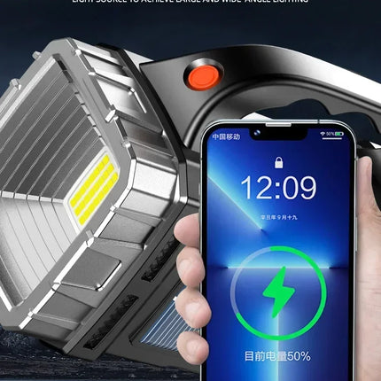 Portable Powerful USB Rechargeable Flashlights Solar LED Light With COB Work Light 4 Gear Charge Mobile Phone Camping Lamps