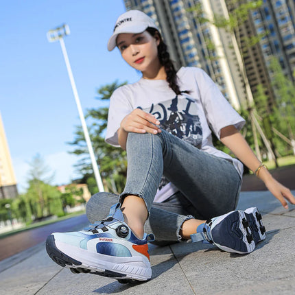 Kids Two Wheels Roller Skating Shoes with Light Magic Stick Walking Shoes, Detachable Wheels Roller Skate Shoes for Teenagers