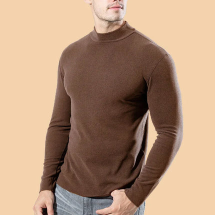 2026 Spring New Men's Turtleneck T-shirt Long Sleeve Slim Fit Solid Color High Elastic Bottoming Pullovers Basic Style Male Tops