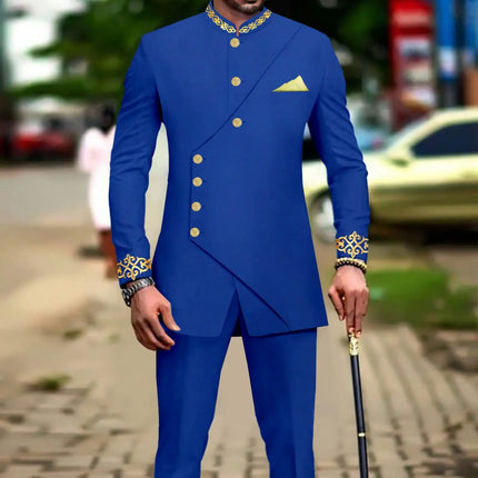 African Suits for Men Slim Fit Embroidery Full Sleeve Double Breasted Blazer and Pants Set Formal Business Dress Suit A2316051