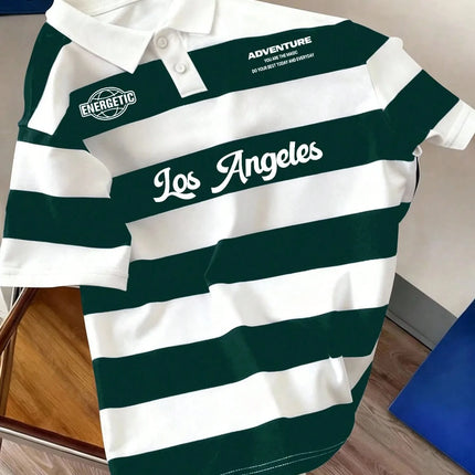 2026 Summer Best-selling Men's Short-Sleeved Polo Shirt with 3D Stripes Pattern Print for Outdoor Sports Leisure and Fashion