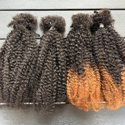 Ombre Afro Kinky Curly Human Hair Bulk Extension No Weft 16inch 30g/Bundle for Permanent Micro Locs/Twists/Braids/Repair Locs