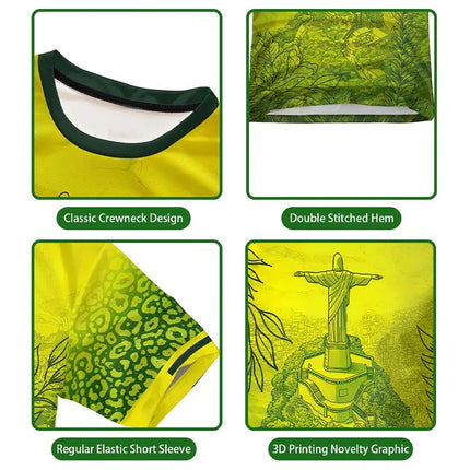 New Brazil Themed T-shirt Men's Brazilian Style Jesus Graphic Sports Jersey Unisex Street Trendy Breathable Short Sleeve Tees