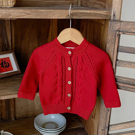 Spring Autumn Baby Girls Cardigans Red Coat Baby Sweater Toddler Knit Cardigans Newborn Knitwear Long-sleeve Baby Girl Clothes
