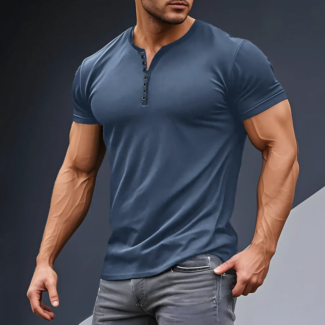 Summer Men's Fashion Outdoor High Street Style Solid Color Stand Collar Casual Loose Breathable Button Short Sleeve POLO Shirt