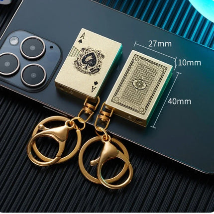 Metal Poker Keychain Pendant Inflatable Lighter Mini Compact Side Slip Butane Open Fire Outdoor Portable Lighter Men's Gift