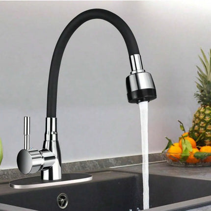 Modern 304 stainless steel kitchen faucet with silicone hose - adjustable, ceramic valve core, no electricity required.