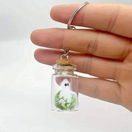 Luminous Ghost Keychain Halloween Tiny Glow Drifting Bottle Adopt Ghost Keyring Creative Design Green Spectre Jewelry Gift