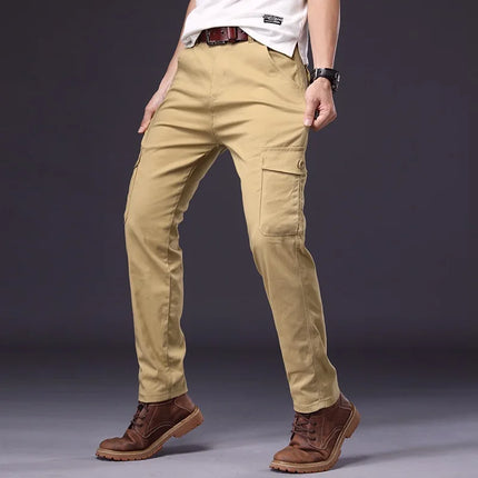 2026 New Large Pocket Loose Overalls Men's Outdoor Sports Jogging Tactical Pants Elastic Waist Pure Cotton Casual Work Pants